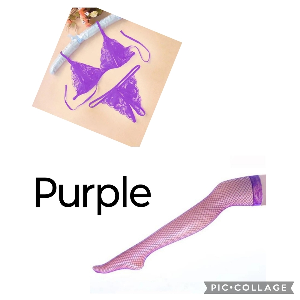 Purple crotchless panties/bra set with matching leggings